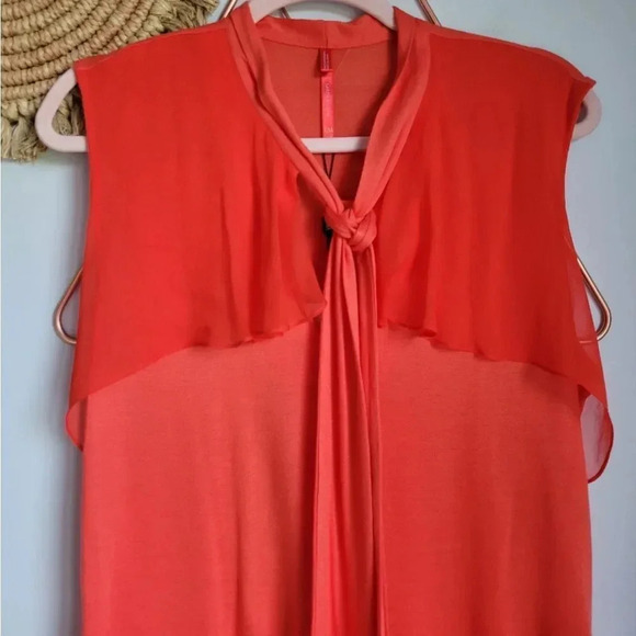 Karen Millen, NWT Orange Red Tie Neck Silk Jersey Knit Sleeveless Top Size 10 - Picture 3 of 8